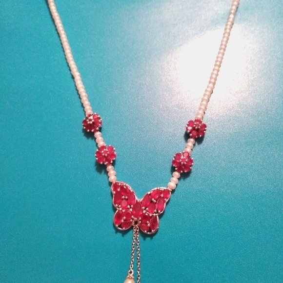 hold till 4-10❣️❣️ FRESHWATER PEARL, NIASSA RUBY NECKLACE❣️❣️ - Picture 5 of 8